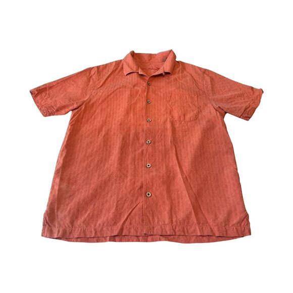 Tommy Bahama 100% Silk Shirt Men M Coral Pink Hawaiian Button Up Pocket Summer - Picture 1 of 3